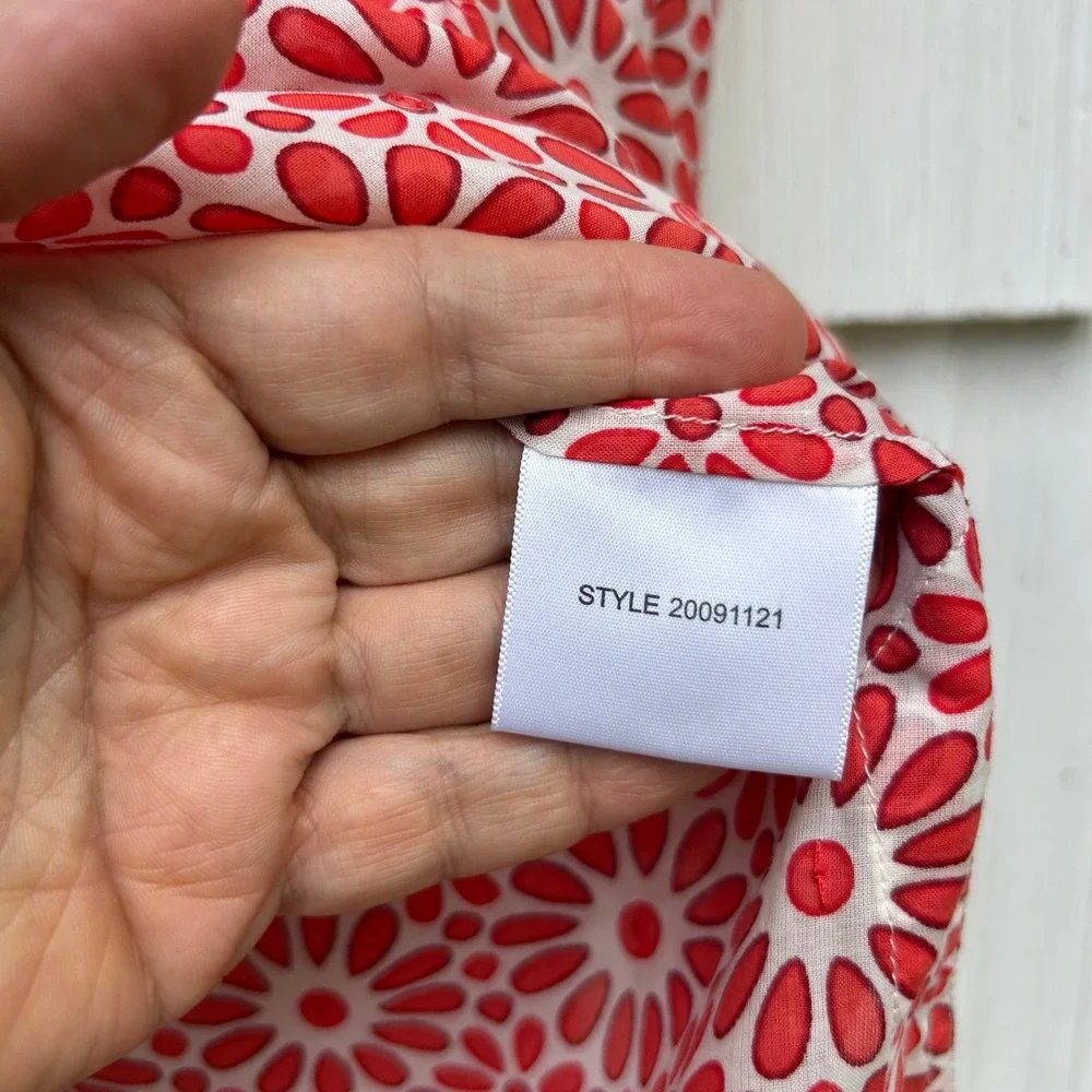 Tory Burch Red White Floral Sequin Cotton Blouse Top 20091121 Womens 10
